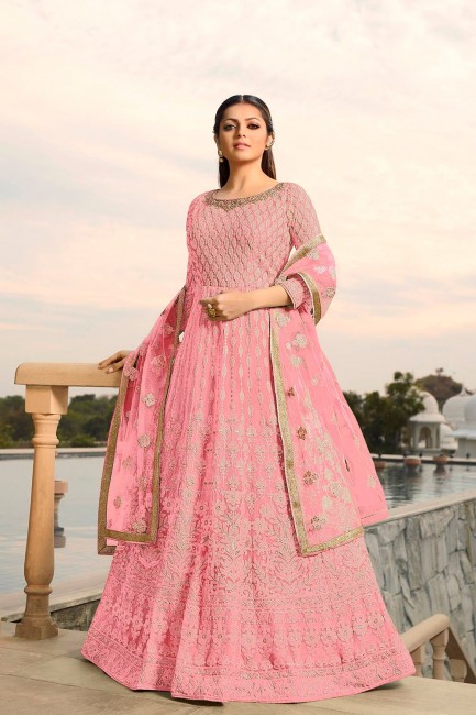 Georgette Baby Pink Anarkali Suits with dupatta