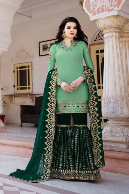 Light Green Satin Satin Sharara Suits with dupatta