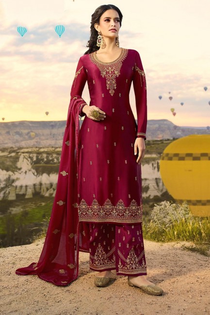 Satin Georgette Pink Palazzo Suits with dupatta