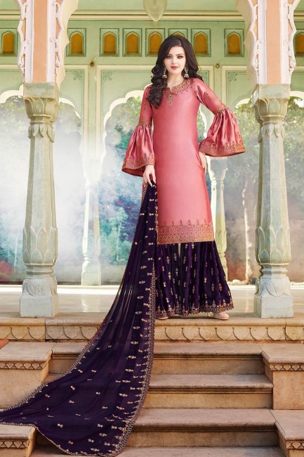Pink Satin Sharara Suits with Satin