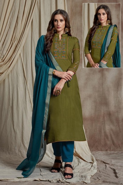 Olive Green Pallazzo Pant Palazzo Suits in Silk with Silk