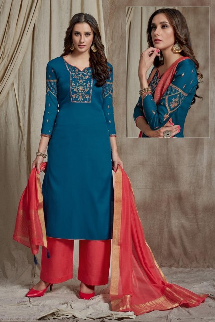 Blue Silk Palazzo Suits with dupatta