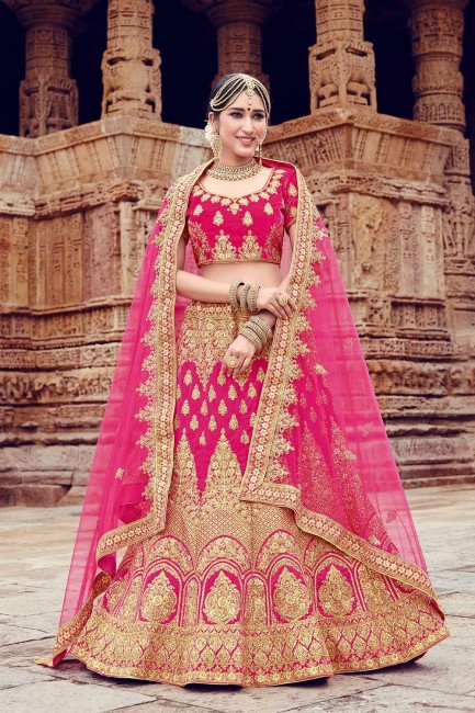 Latest Ethnic Rani pink Velvet Bridal Lehenga Choli