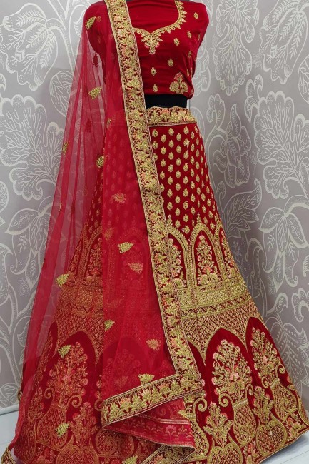 Ravishing Red Velvet Bridal Lehenga Choli