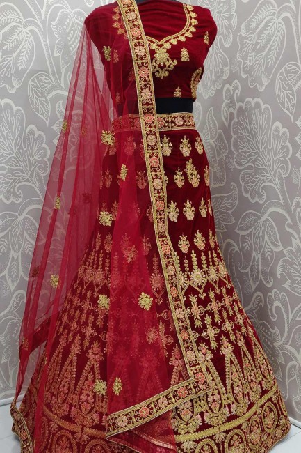 Indian Ethnic Maroon Velvet Bridal Lehenga Choli