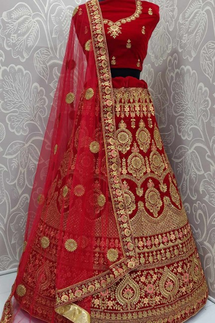 Splendid Red Velvet Bridal Lehenga Choli