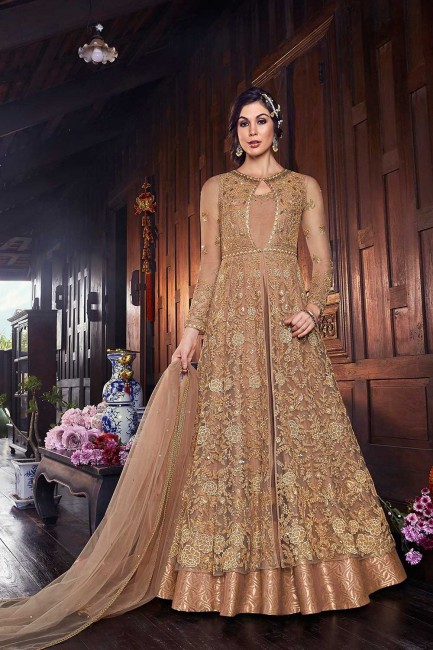 Latest Net Wedding Anarkali Suits in Beige