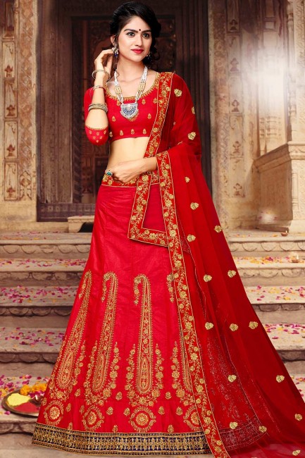 Dazzling Red Art silk Lehenga Choli