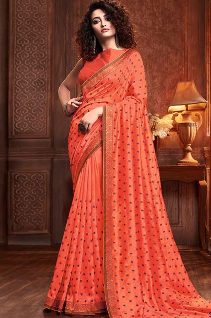 Glorious Orange Silk Saree with Embroidered