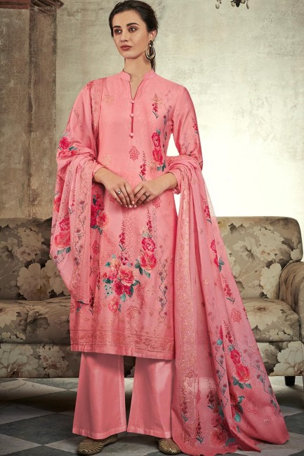 Pink Satin Palazzo Suits with Cotton