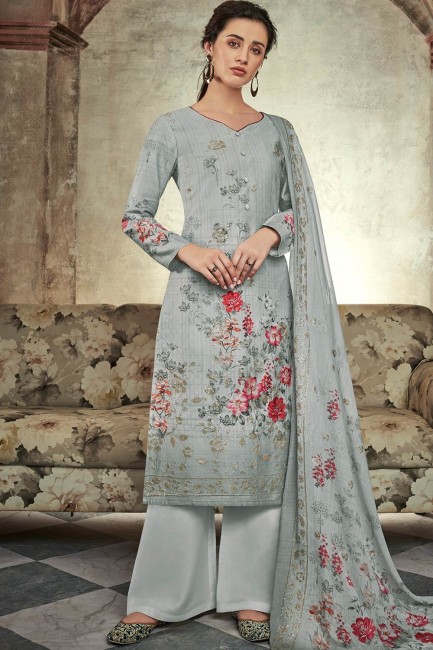 Grey Palazzo Suits in Cotton Satin
