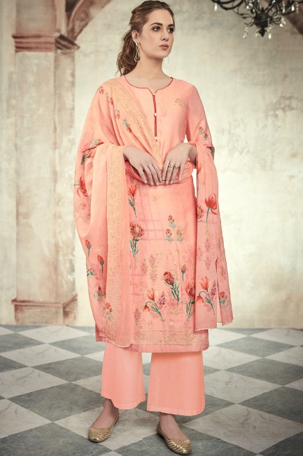 Peach Palazzo Suits in Cotton Satin