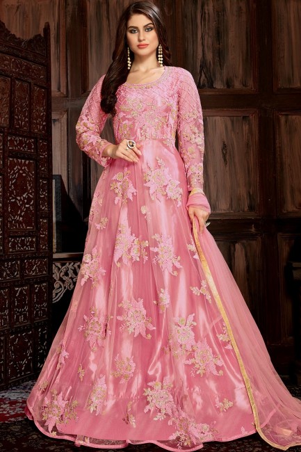 Net Pink Anarkali Suits dupattta