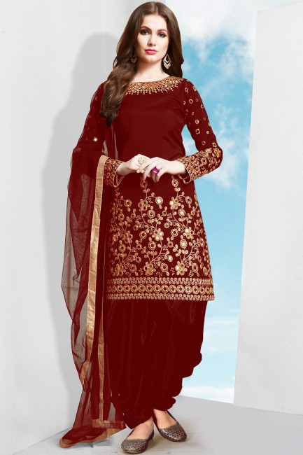 Silk Red Patiala Suits with dupatta