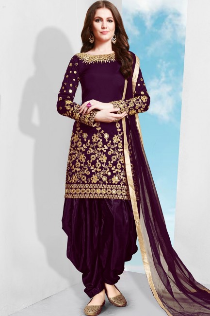 Silk Patiala Suits in wine  with dupatta