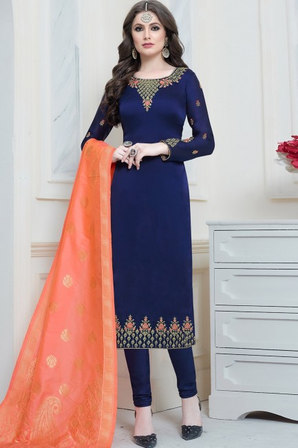Navy Blue Churidar Suits in Satin Georgette with Satin Georgette