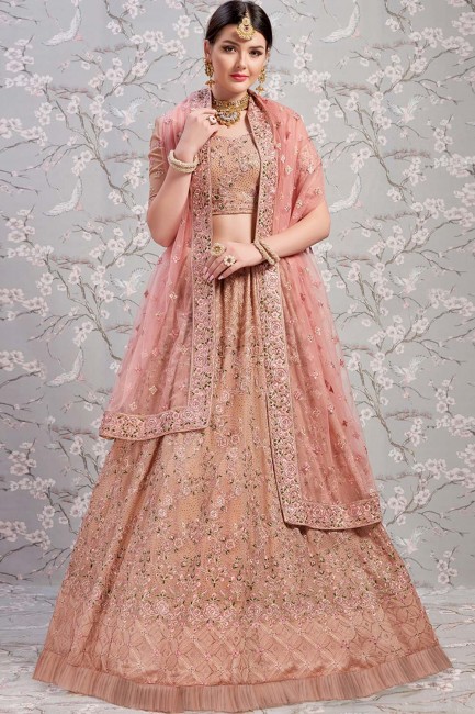 Georgette Lehenga Choli in Dusty Pink with Embroidery