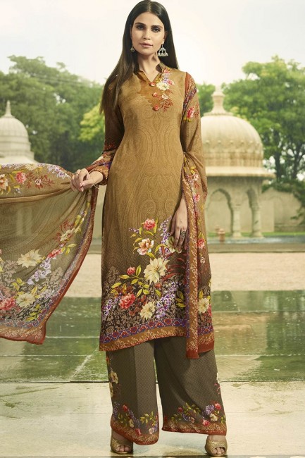 Brown Crepe Palazzo Suits in Crepe