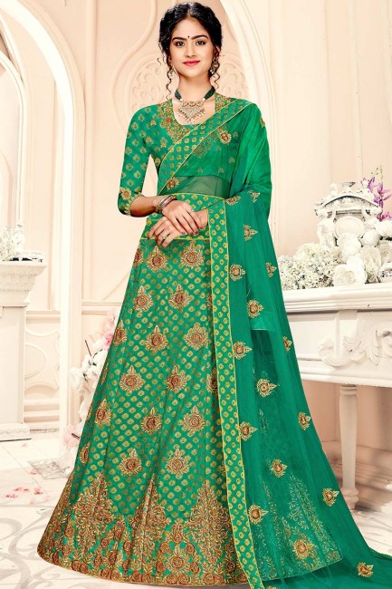 Elegant Green Jacquard and silk Lehenga Choli