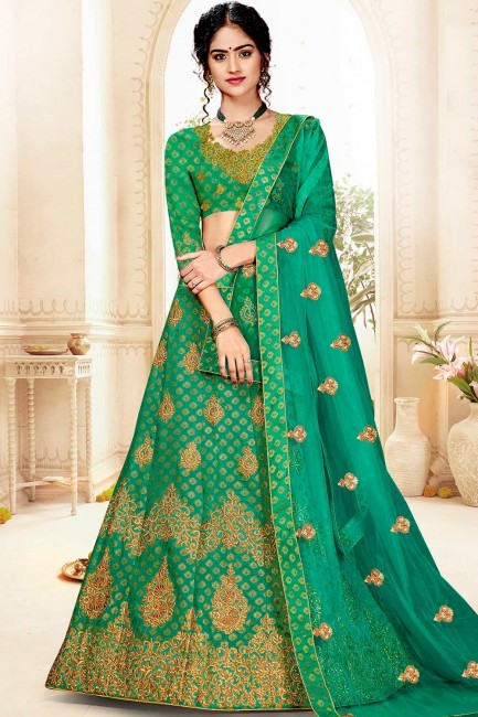Gorgeous Green Jacquard and silk Lehenga Choli