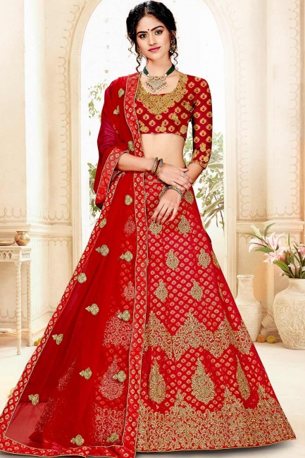 Stunning Red Jacquard and silk Lehenga Choli