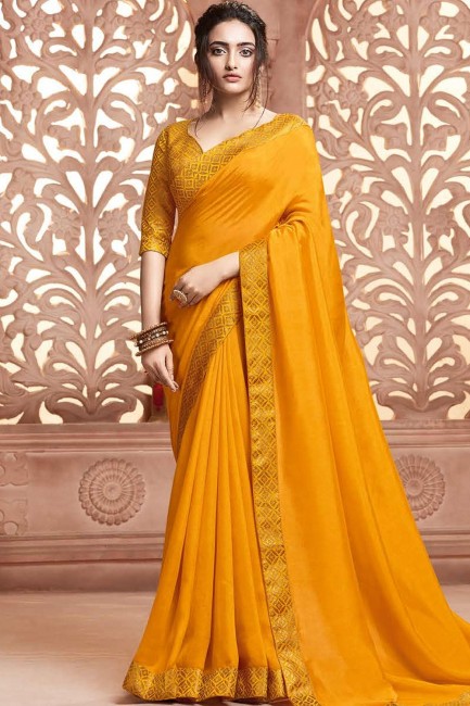 Weaving Saree in Yellow Satin & Silk