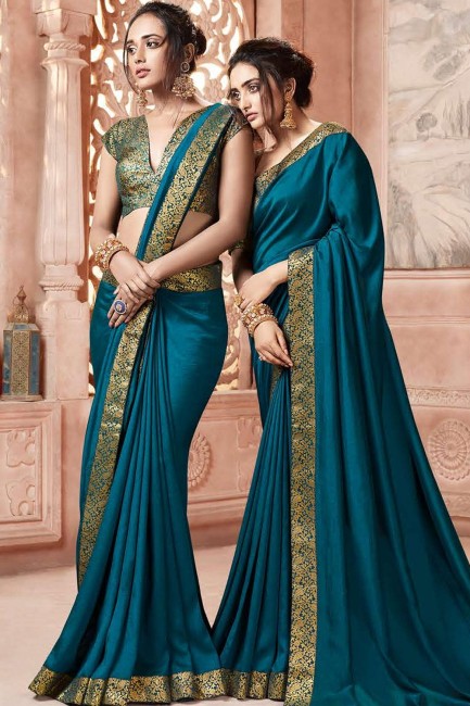 Blue Weaving Satin & Silk Saree