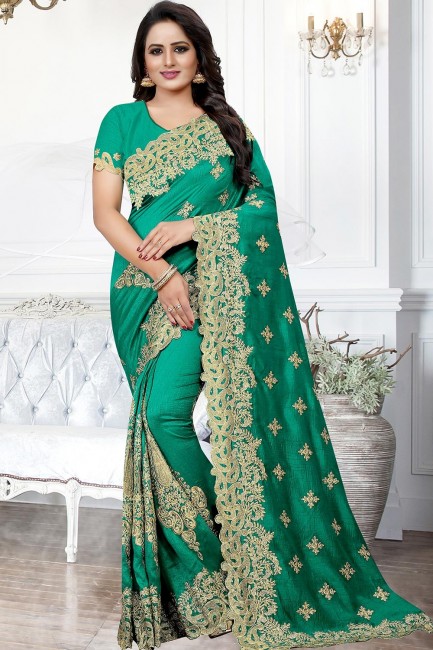 Gorgeous Art Silk Green Saree in Embroidered