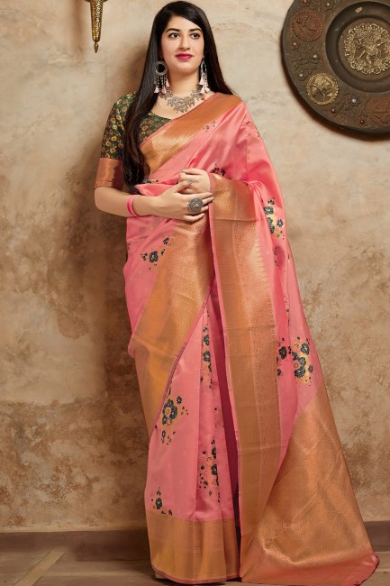 Weaving Art Silk Pink Saree Blouse
