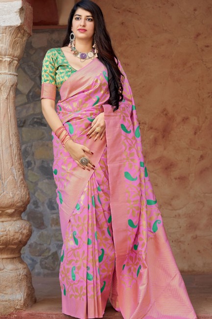 Pink Weaving Art Silk Saree