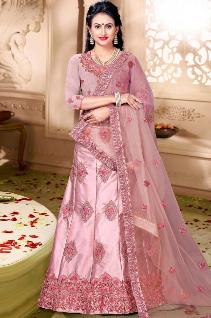 Splendid Dusty pink Satin and silk Lehenga Choli