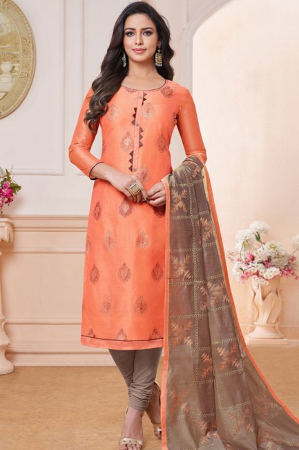Silk Orange Churidar Suits in Silk