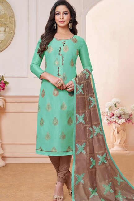 Silk sea Green Churidar Suits with dupatta
