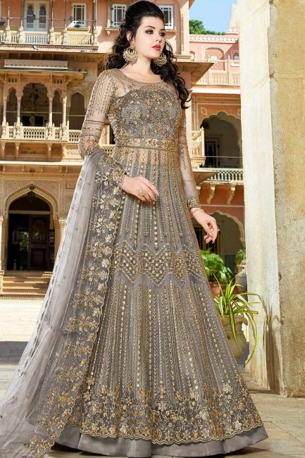 Net Anarkali Suits in Pink with Net
