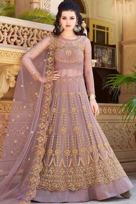Net Anarkali Suits with Net in Mauve 