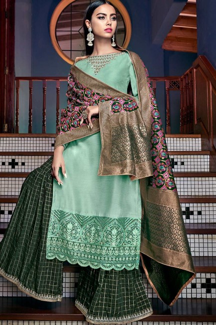 Art Silk Sharara Suits in sea Green with Art Silk