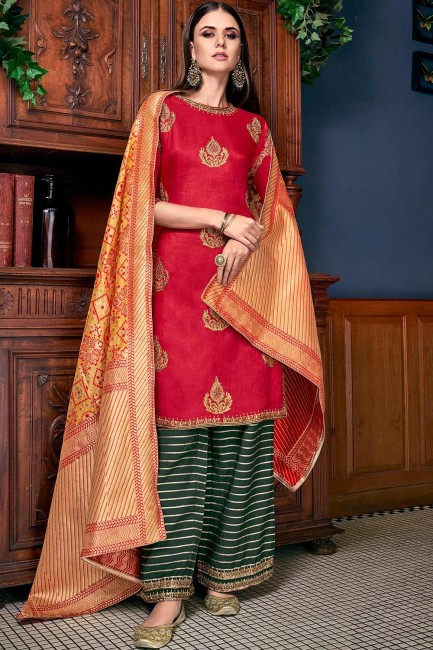 Red Sharara Suits with Art Silk Art Silk