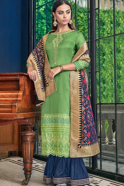 Green Sharara Suits in Satin Silk