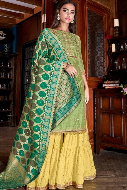 Light Green Art Silk Art Silk Sharara Suits with dupatta