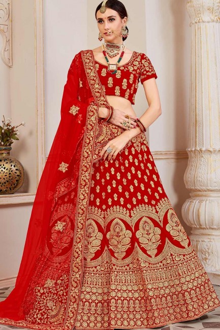 Indian Ethnic Red Velvet Bridal Lehenga Choli