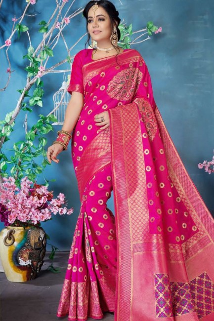 Delicate Weaving Art Silk Saree in Dark Pink with Blouse