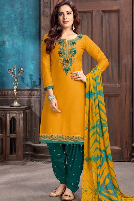 Mustard Yellow Satin Patiala Salwar Patiala Suits with Cotton