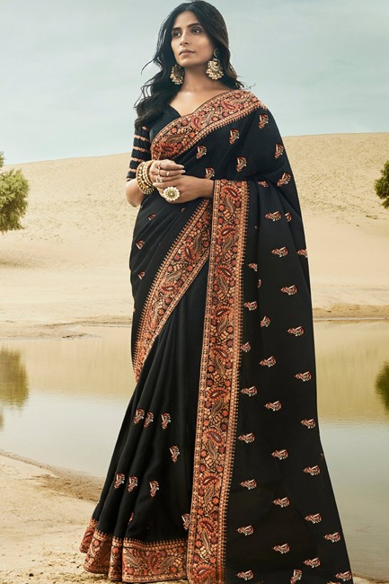 Black Saree in Embroidered Silk