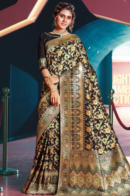 Dazzling Black Saree with Weaving Art Silk