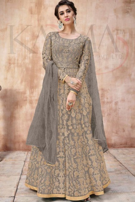 Grey Anarkali Suits with Net