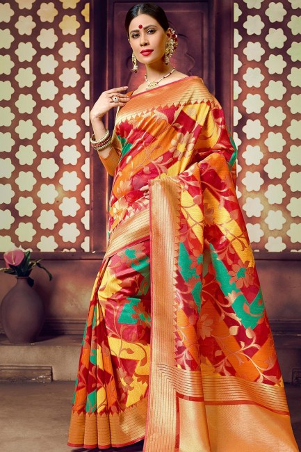 Weaving Art Silk Saree in Multicolor with Blouse