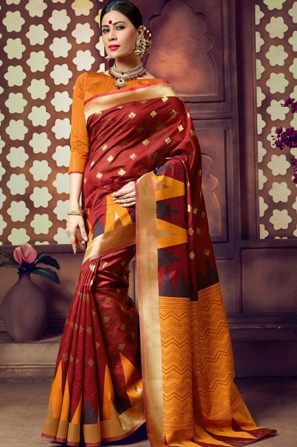 Dazzling Maroon Saree in Art Silk with Weaving