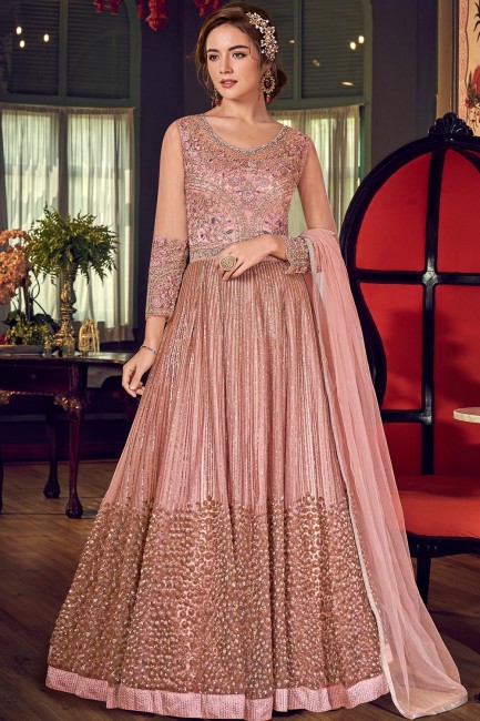 Baby Pink Net Anarkali Suits with Net