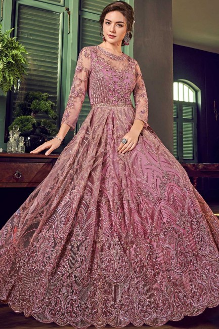 Net Anarkali Suits in Pink with dupatta