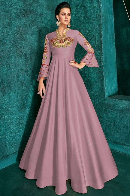 Mauve pink Art silk Gown Dress